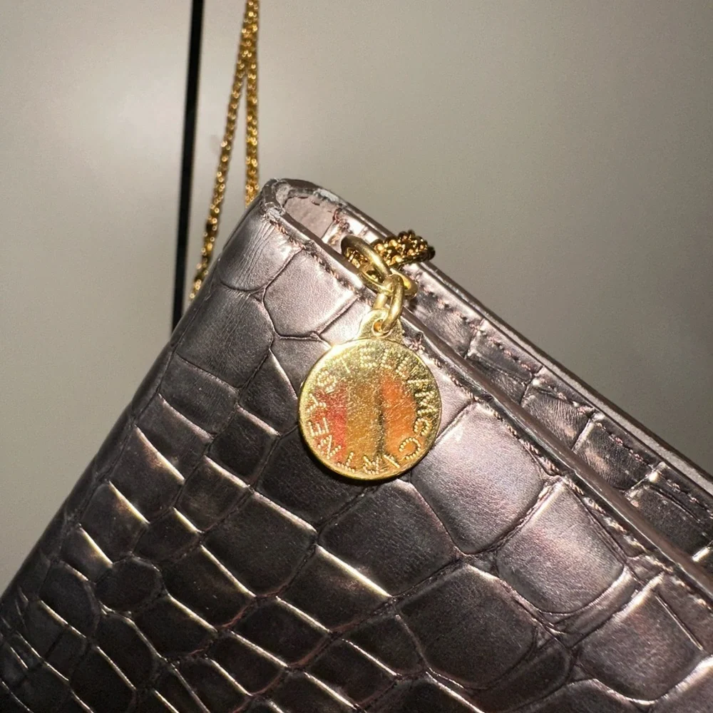 Stella McCartney Metallic Croc Embossed Faux Leather Crossbody Bag on Chain
